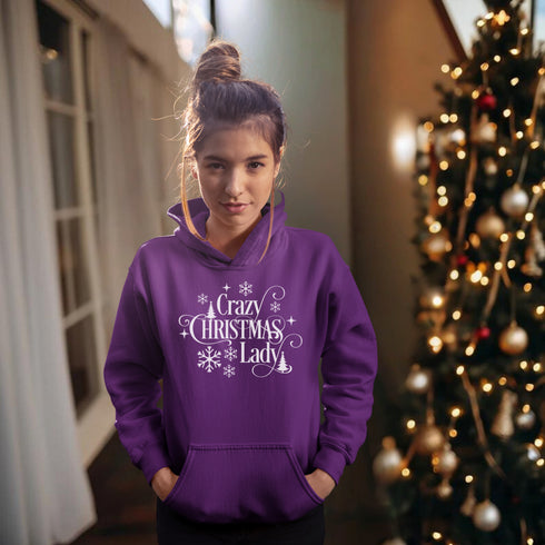 C & Win Sports Crazy Christmas Lady Hoodie Purple / S - C & Win Sports